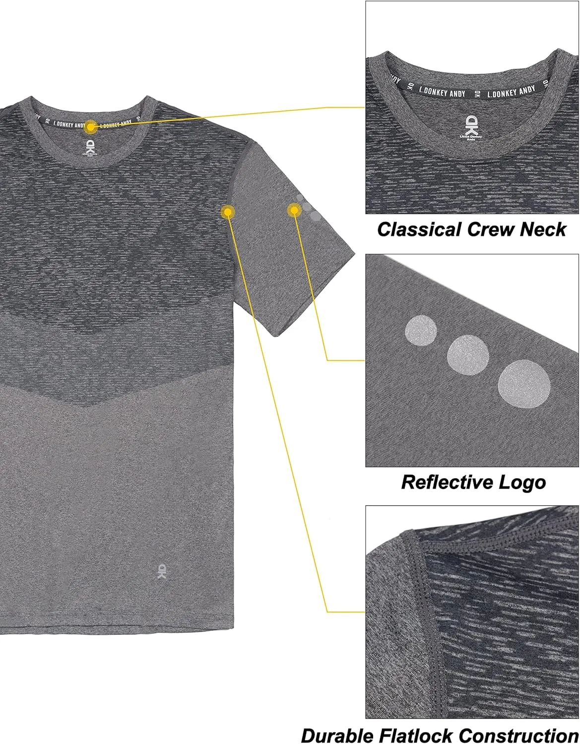 Little Donkey Andy Men's Quick Dry Sweat Wicking Stretch Short Sleeve T-Shirt UV Protection Workout Running Hiking Tee