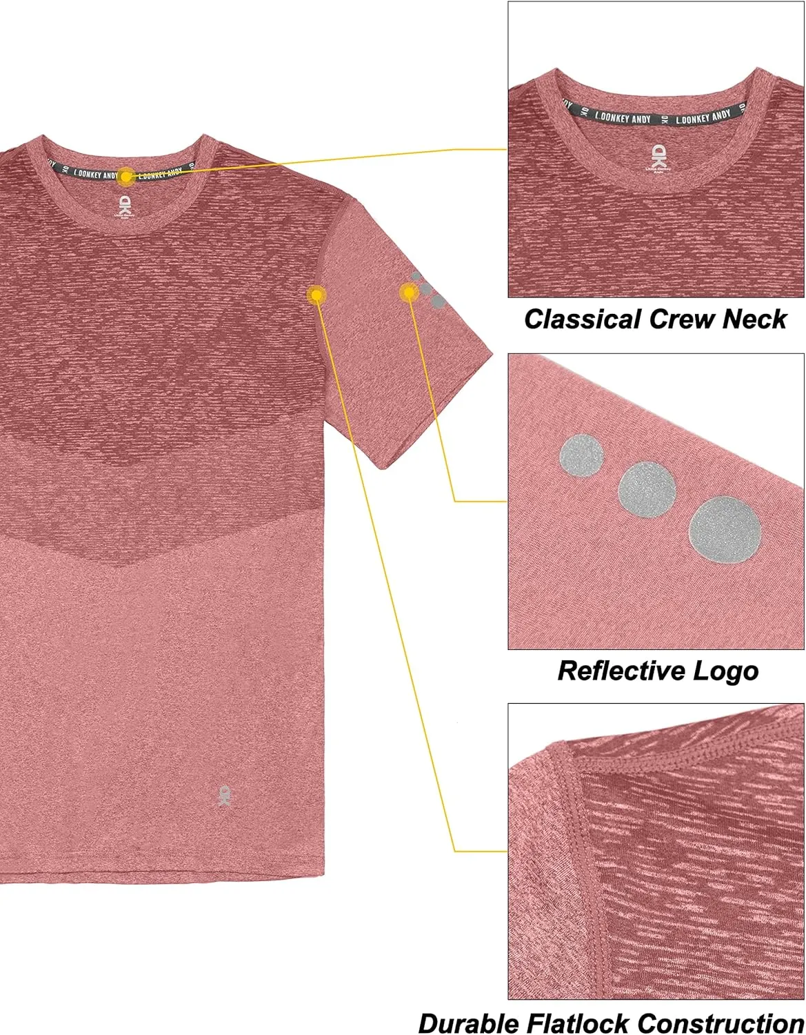 Little Donkey Andy Men's Quick Dry Sweat Wicking Stretch Short Sleeve T-Shirt UV Protection Workout Running Hiking Tee