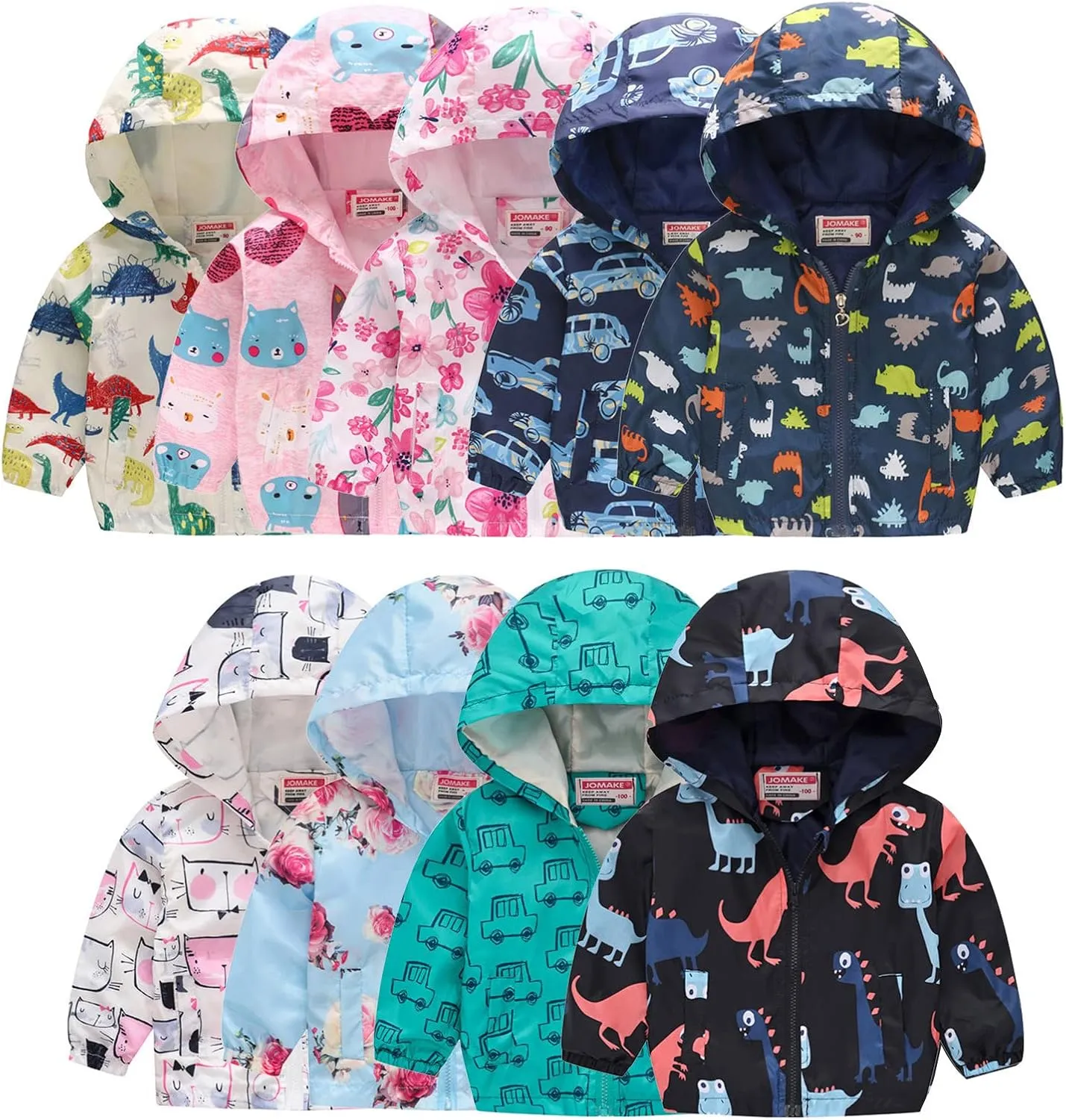 Little Girls Boys Rain Jacket Lightweight aterproof Solid Fall Raincoat Zipper Hooded Lined Windbreaker