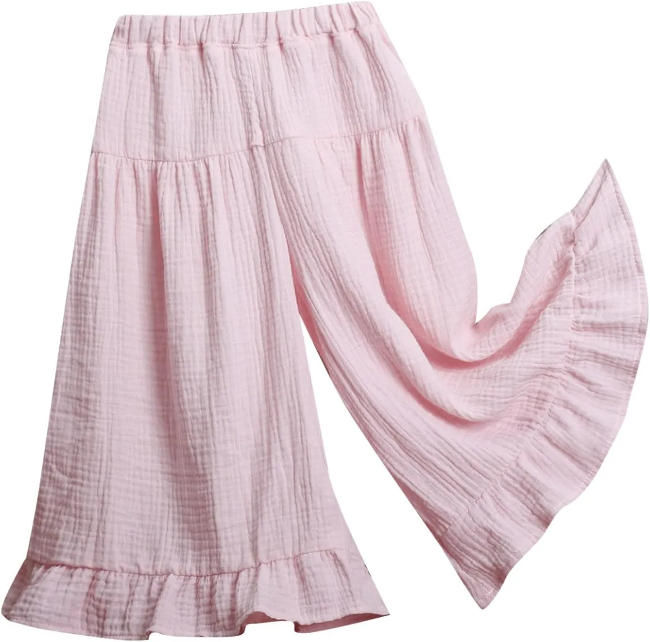 Little Girls Palazzo Pants Flowy Wide Leg Cotton Linen Pants Kids Toddler Baby Elastic Waist Loose Ruffled Trousers