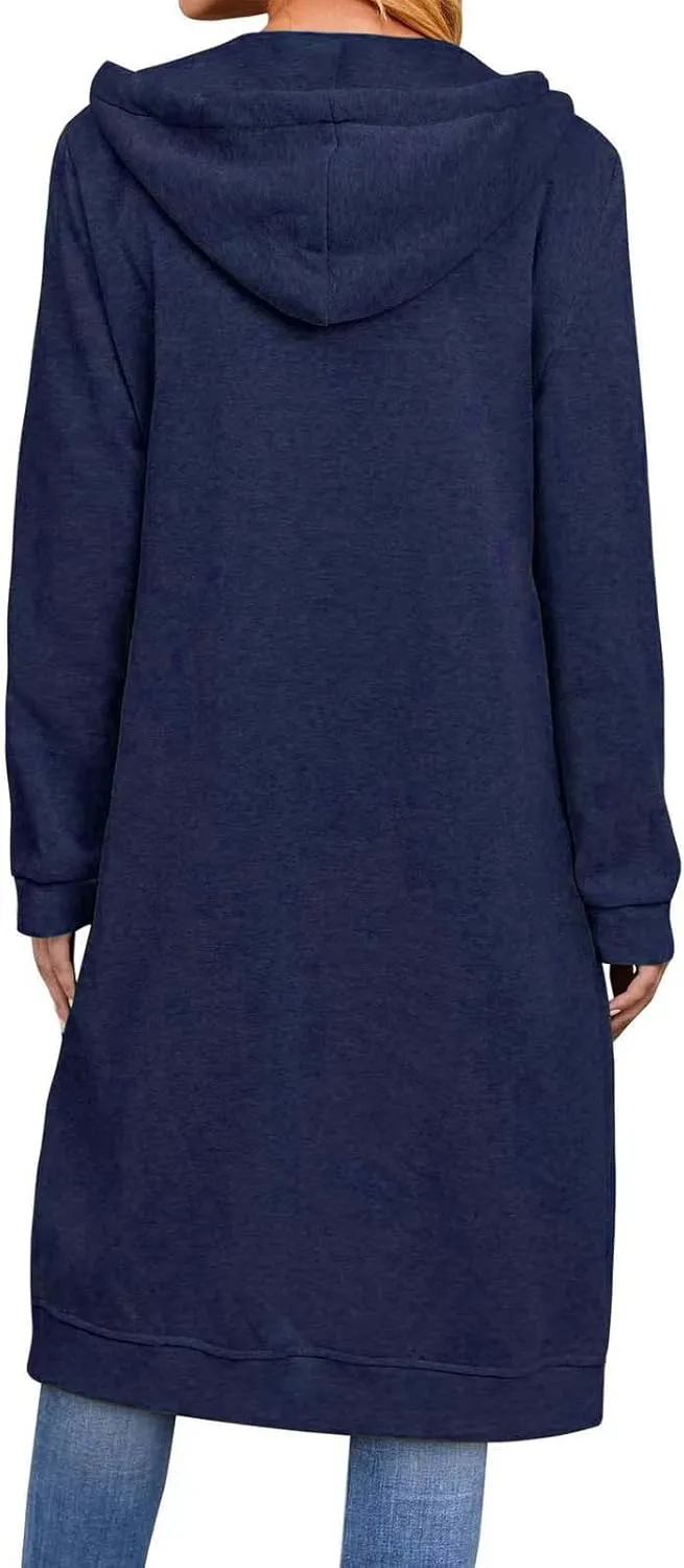 Long Jackets For Women Zip Up Hoodies Long Sleeve Fall Hooded Sweatshirt Coat Fashion Oversized Jacket With Pockets