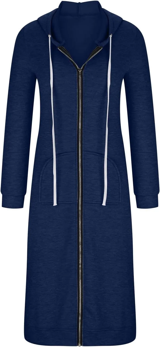 Long Jackets For Women Zip Up Hoodies Long Sleeve Fall Hooded Sweatshirt Coat Fashion Oversized Jacket With Pockets