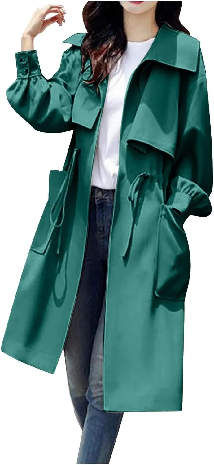Long Trench Coats for Women 2024 Fall Winter Jackets Long Sleeve Tops Elegant Windbreaker Jacket with Pockets