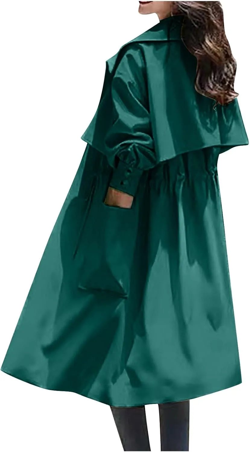 Long Trench Coats for Women 2024 Fall Winter Jackets Long Sleeve Tops Elegant Windbreaker Jacket with Pockets