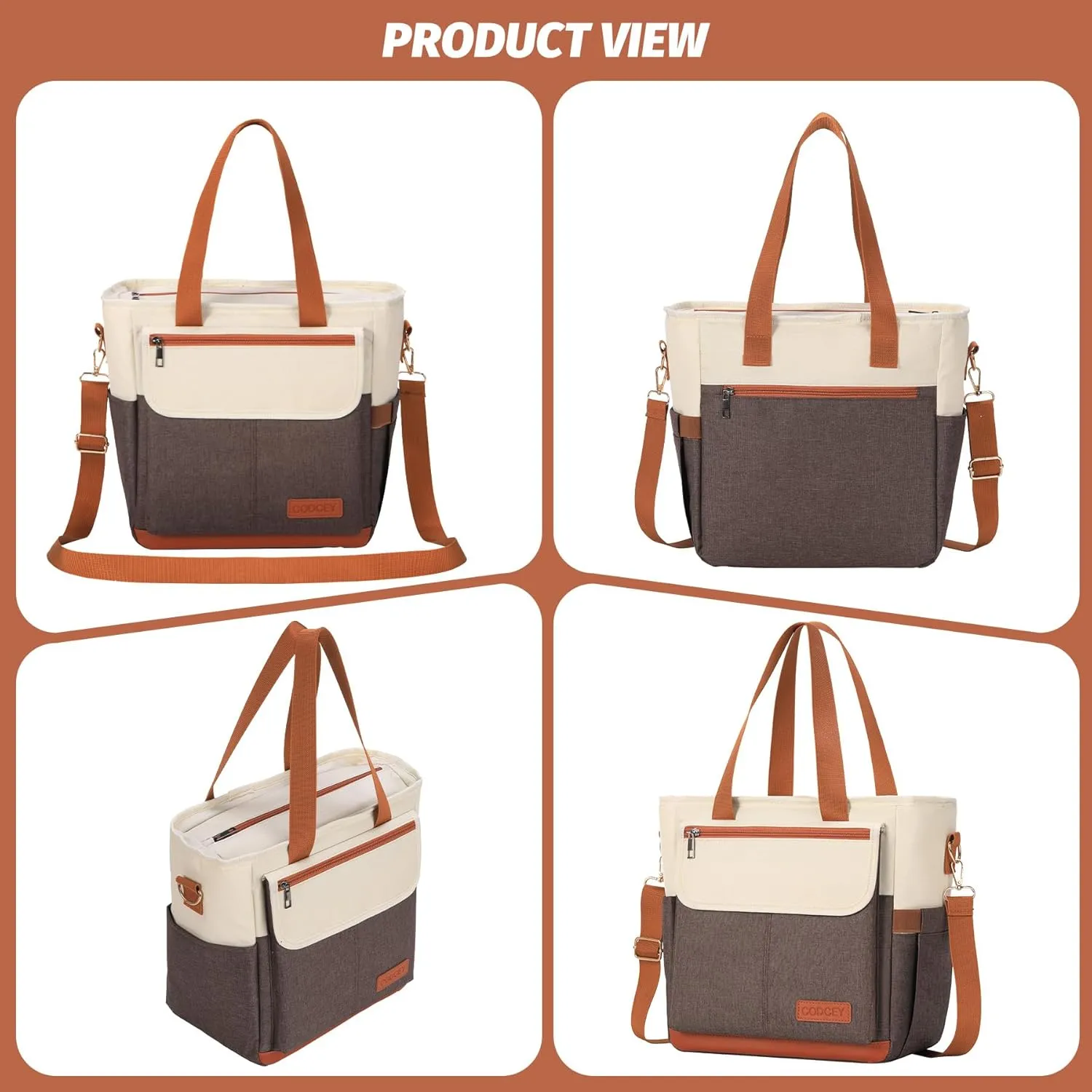 Lunch Box for Women Men, Lunch Bag Women, Leakproof Insulated Lunch Tote with Shoulder Strap Reusable Adult Lunch Cooler Tote Bag for Work(Brown,16.2L)