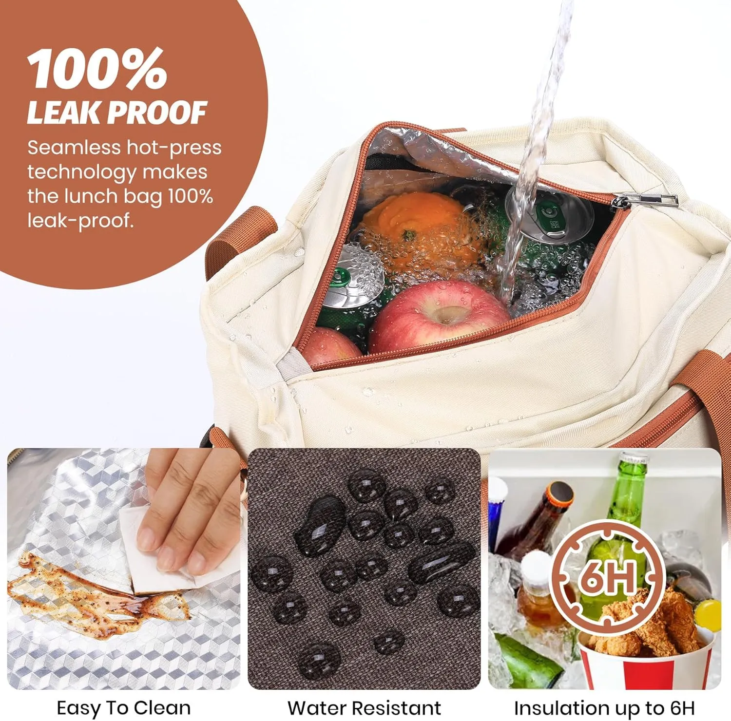 Lunch Box for Women Men, Lunch Bag Women, Leakproof Insulated Lunch Tote with Shoulder Strap Reusable Adult Lunch Cooler Tote Bag for Work(Brown,16.2L)