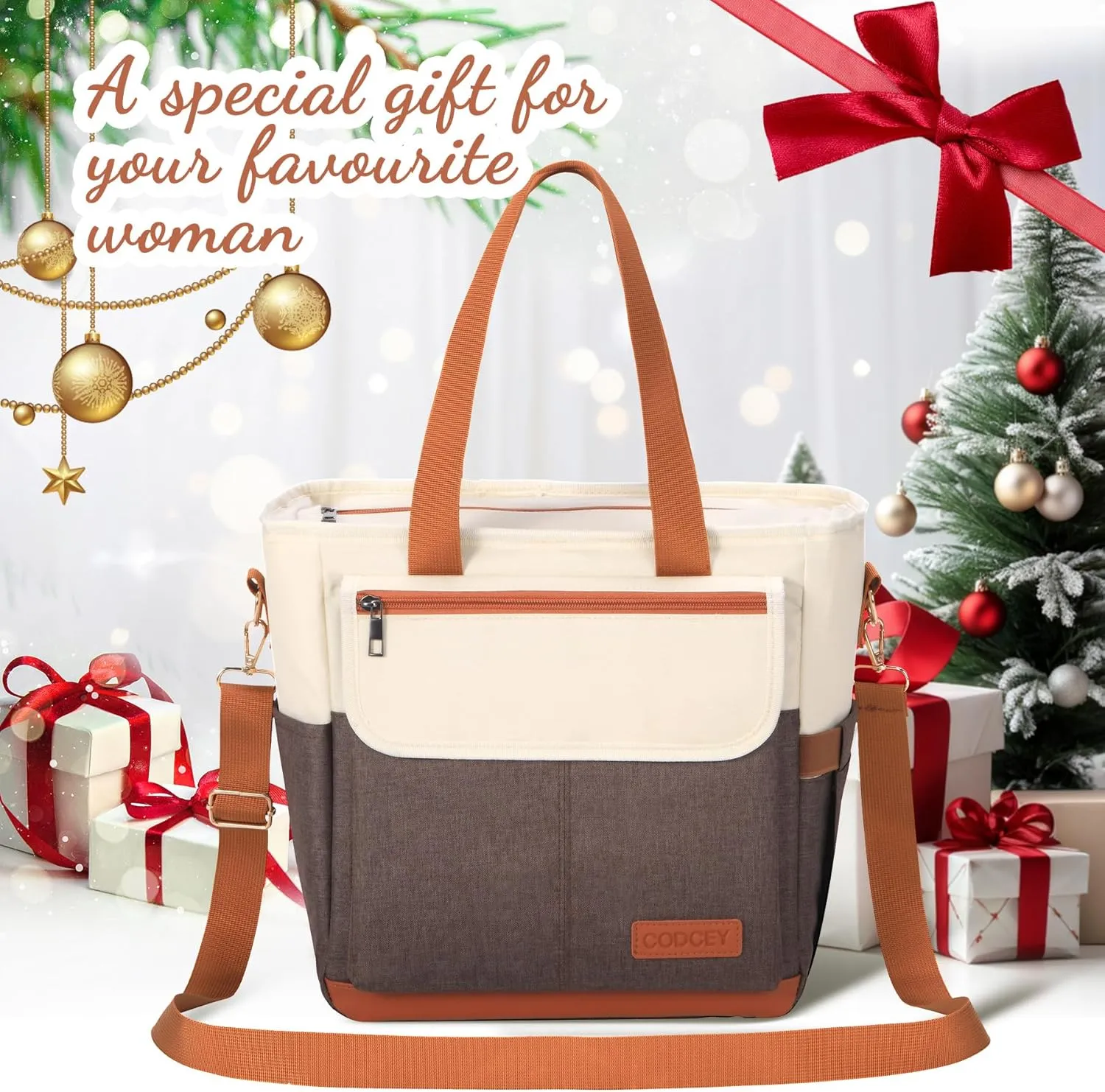 Lunch Box for Women Men, Lunch Bag Women, Leakproof Insulated Lunch Tote with Shoulder Strap Reusable Adult Lunch Cooler Tote Bag for Work(Brown,16.2L)