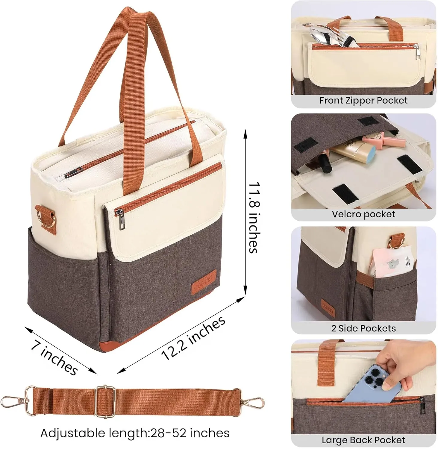 Lunch Box for Women Men, Lunch Bag Women, Leakproof Insulated Lunch Tote with Shoulder Strap Reusable Adult Lunch Cooler Tote Bag for Work(Brown,16.2L)