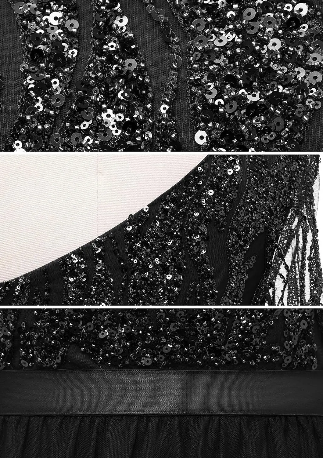 LVNES Women's 2024 Formal Dress One Shoulder Long Sleeves Formal Evening Dress Sparkly Sequin Beaded Cocktail Party Dresses