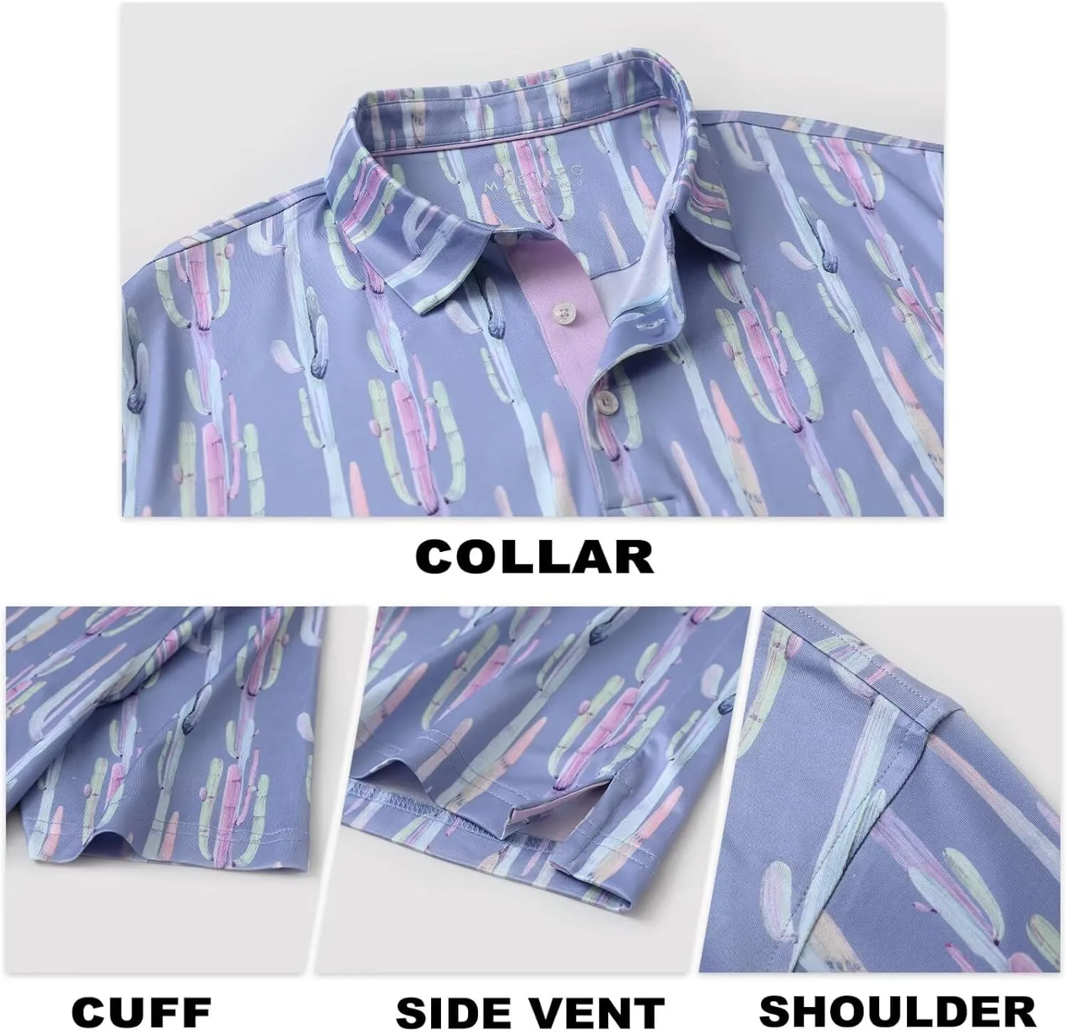 M MAELREG Mens Golf Shirt Short Sleeve Dry Fit Print Moisture Wicking Performance Patterns Collared Polo Shirt