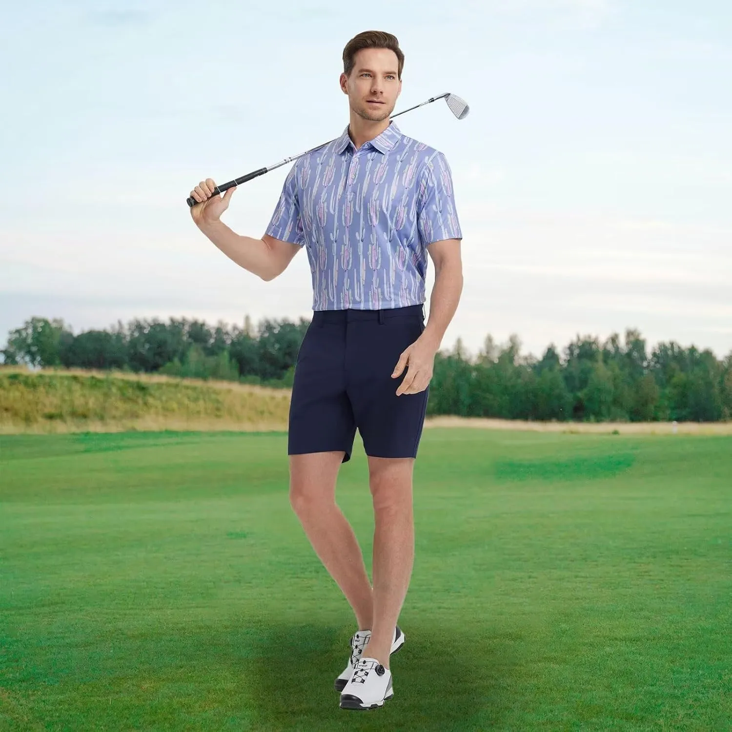 M MAELREG Mens Golf Shirt Short Sleeve Dry Fit Print Moisture Wicking Performance Patterns Collared Polo Shirt
