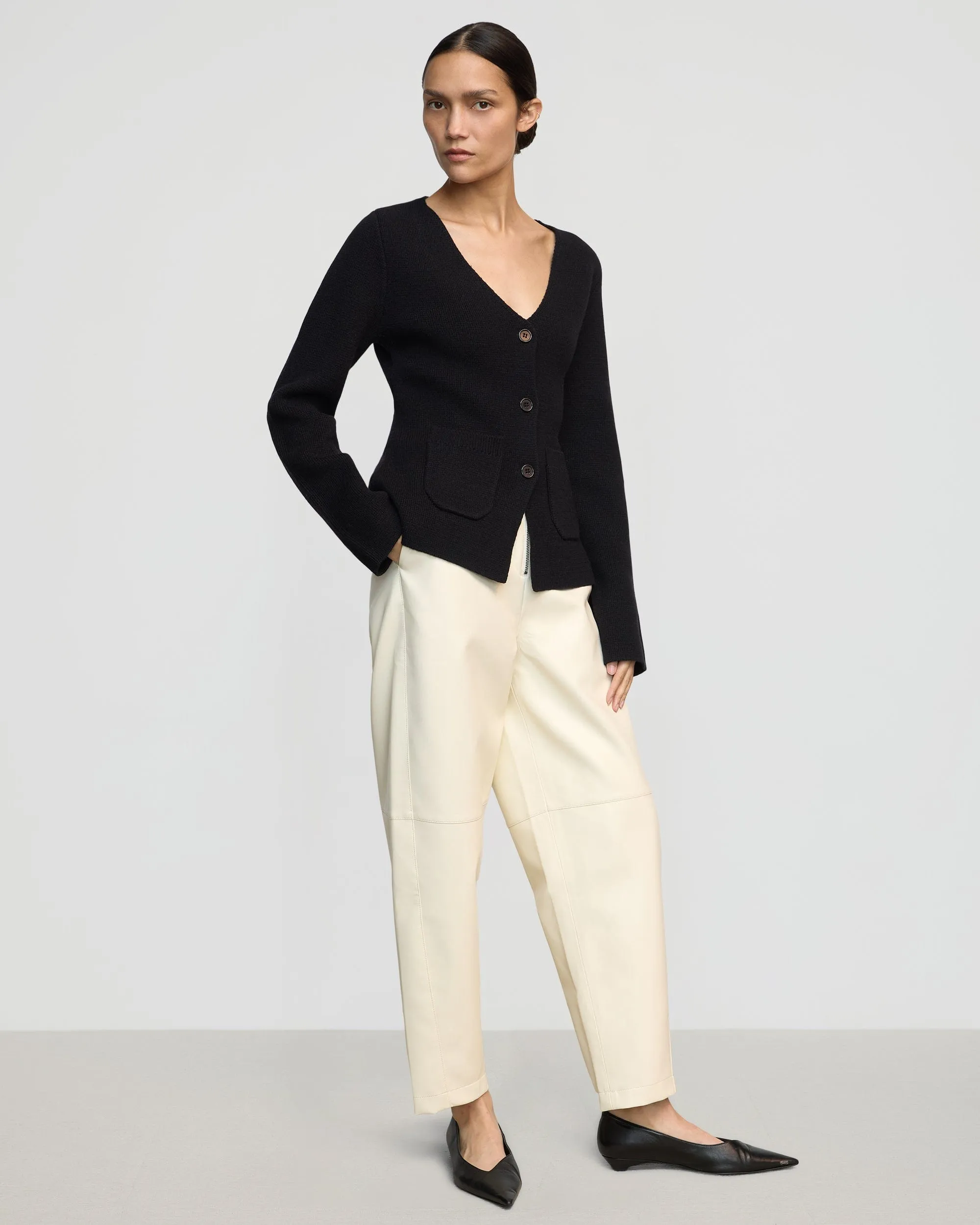 Maeve Organic Cotton-Wool V-Neck Cardigan