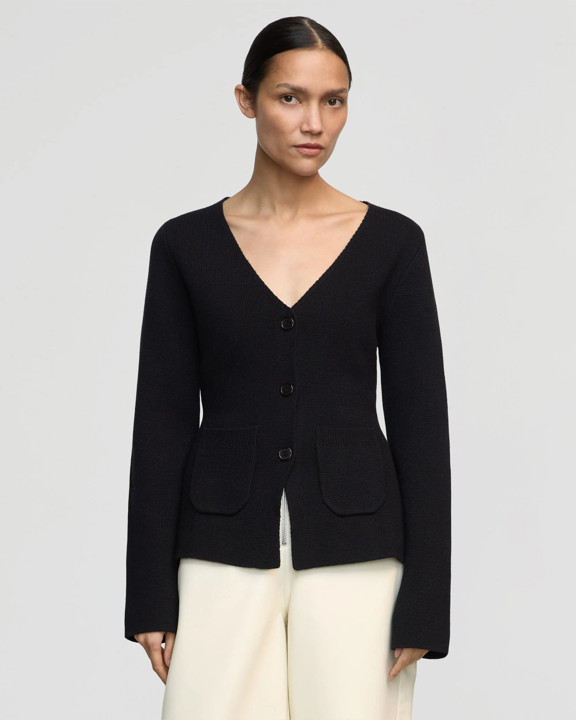 Maeve Organic Cotton-Wool V-Neck Cardigan