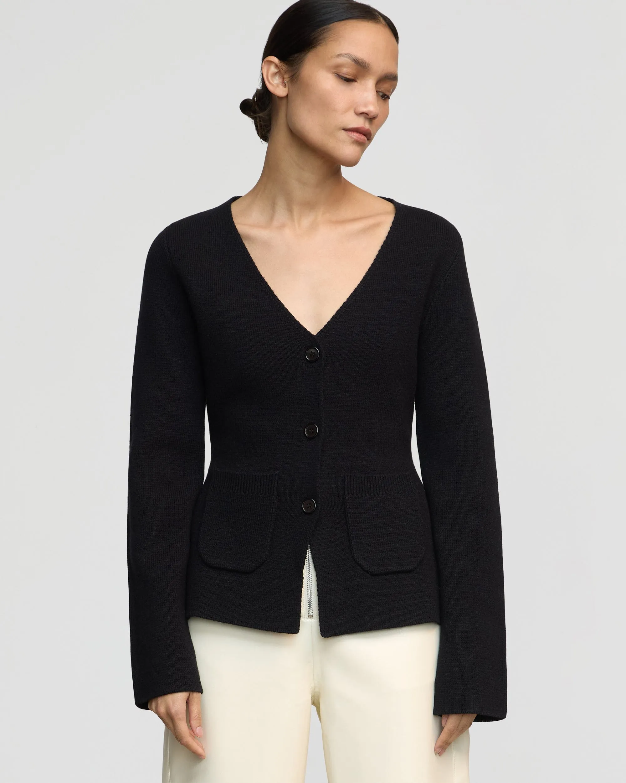 Maeve Organic Cotton-Wool V-Neck Cardigan