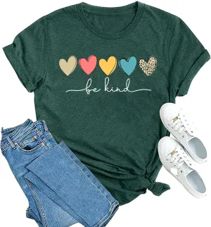 MAIHUN Be Kind Shirt for Women Tie Dye Rainbow T Shirt Inspirational Teacher Tees Tops Blessed Short Sleeve