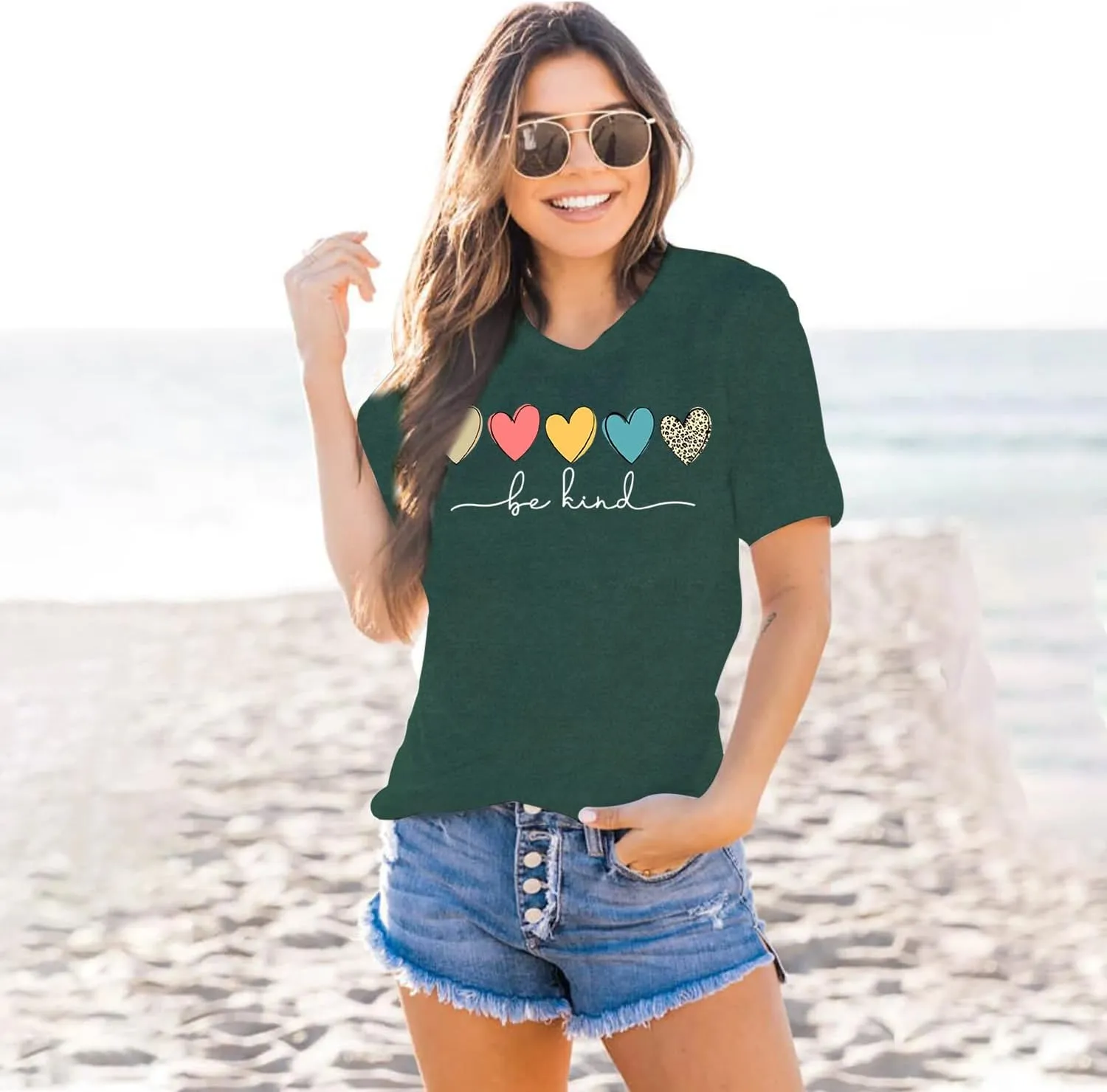 MAIHUN Be Kind Shirt for Women Tie Dye Rainbow T Shirt Inspirational Teacher Tees Tops Blessed Short Sleeve