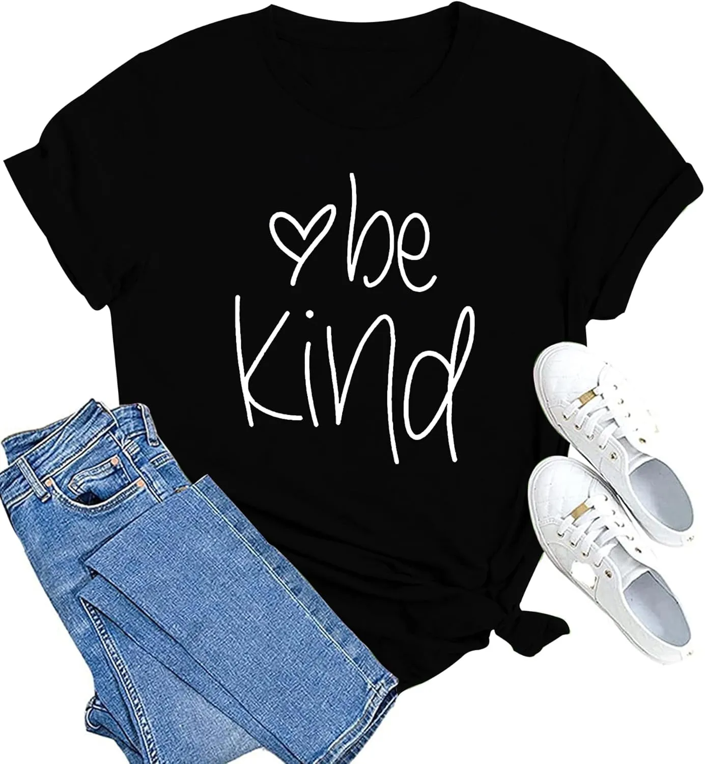 MAIHUN Be Kind Shirt for Women Tie Dye Rainbow T Shirt Inspirational Teacher Tees Tops Blessed Short Sleeve