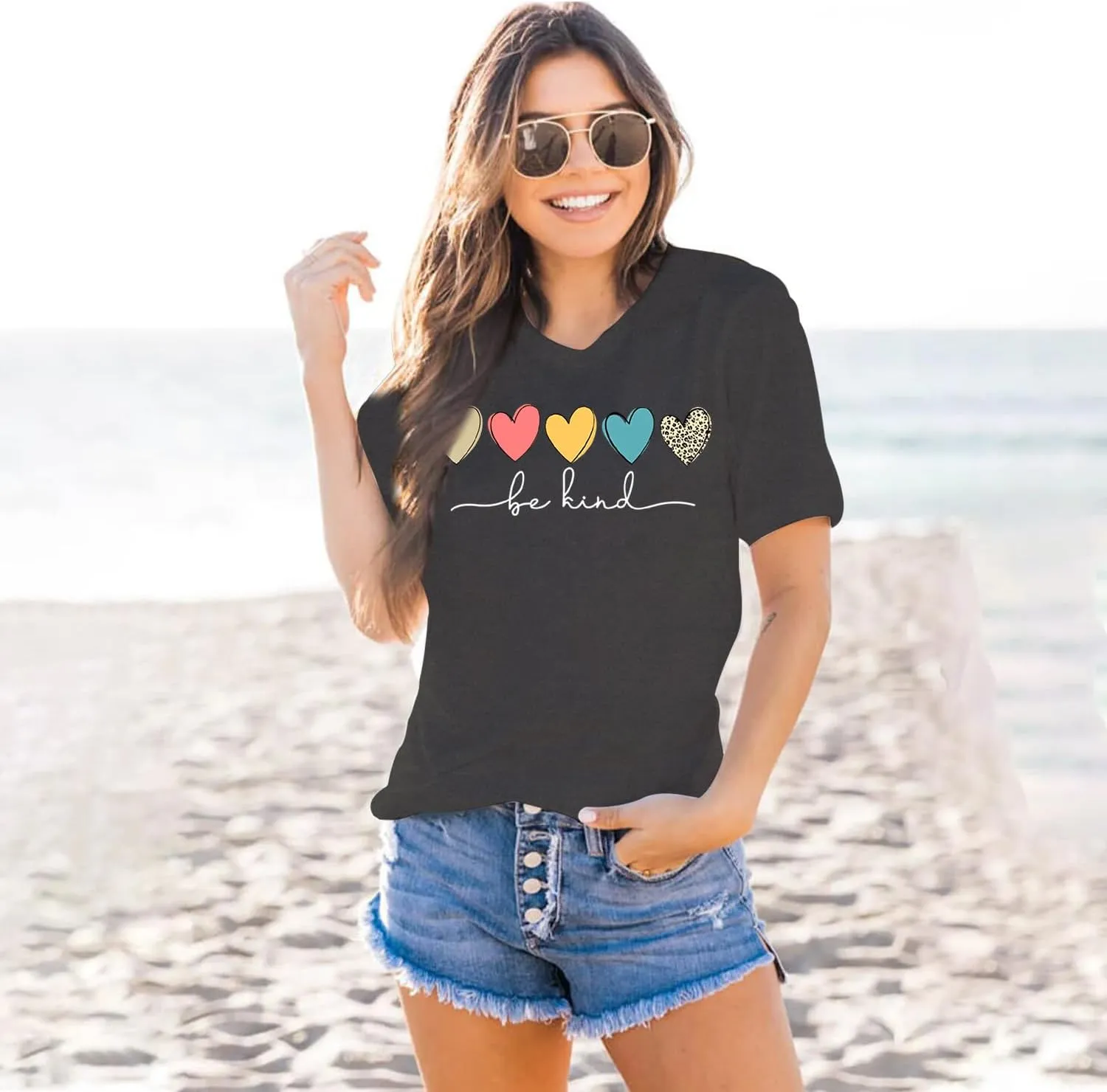 MAIHUN Be Kind Shirt for Women Tie Dye Rainbow T Shirt Inspirational Teacher Tees Tops Blessed Short Sleeve