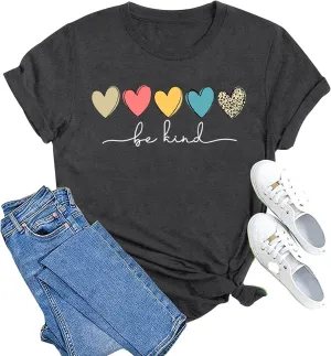 MAIHUN Be Kind Shirt for Women Tie Dye Rainbow T Shirt Inspirational Teacher Tees Tops Blessed Short Sleeve