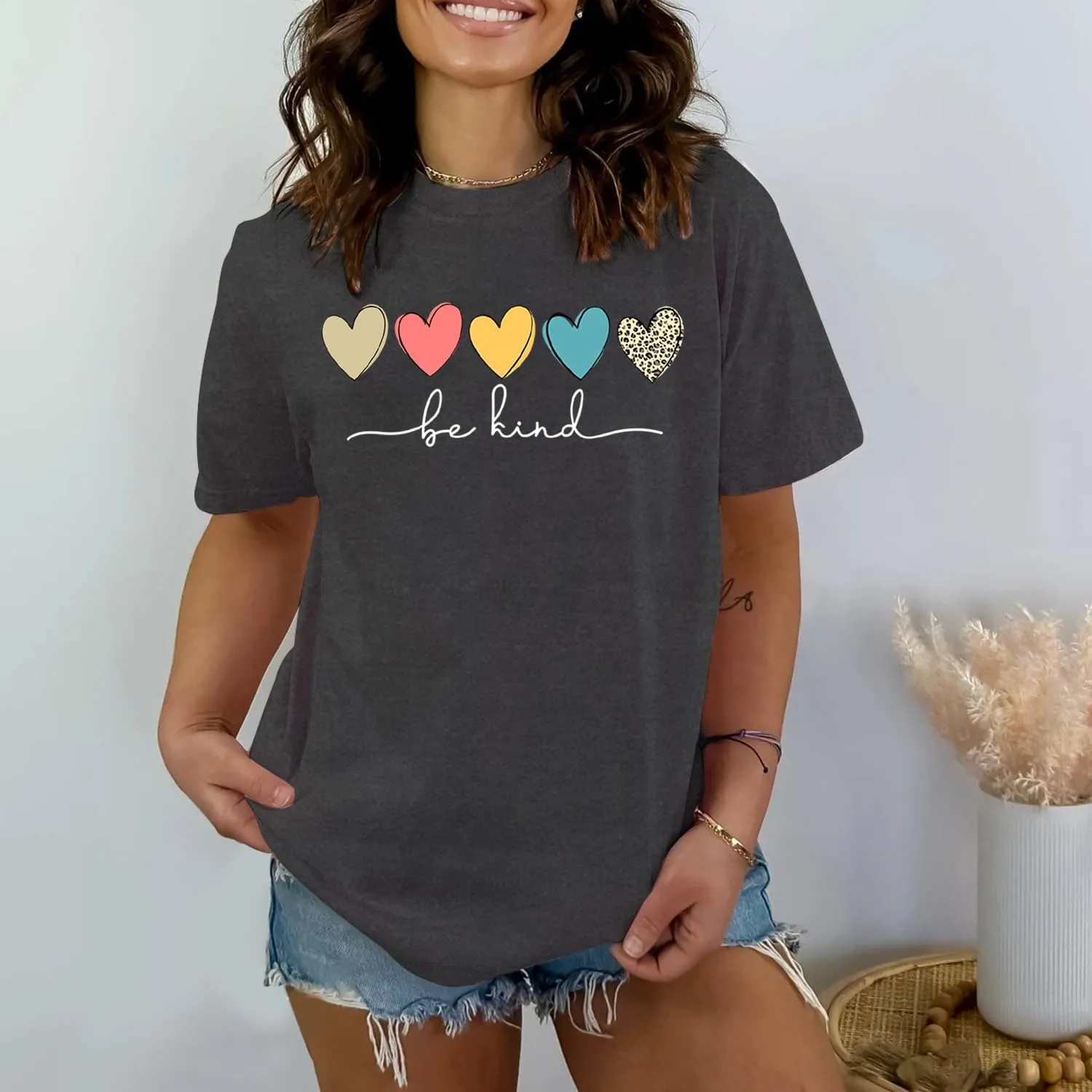 MAIHUN Be Kind Shirt for Women Tie Dye Rainbow T Shirt Inspirational Teacher Tees Tops Blessed Short Sleeve