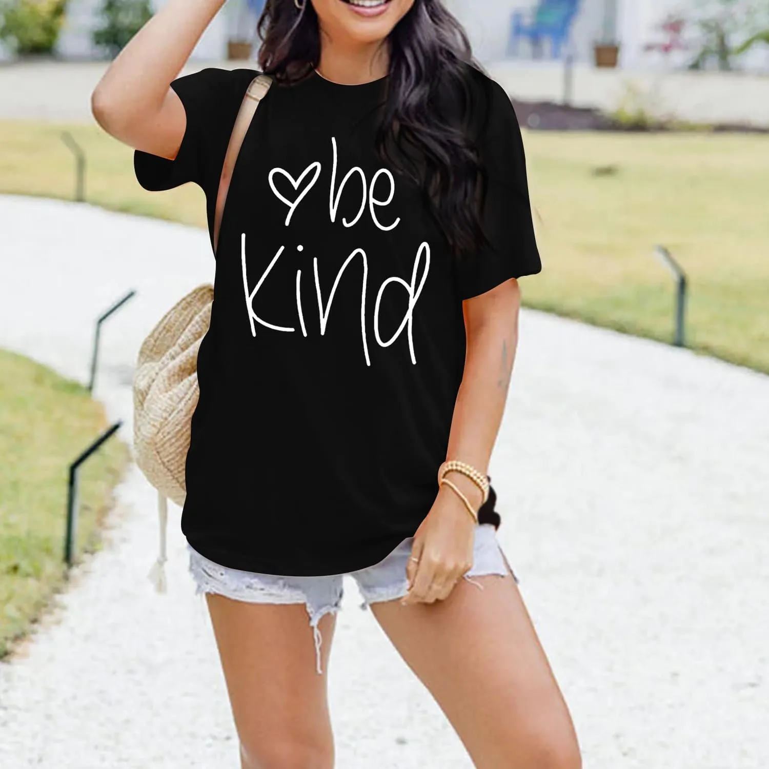MAIHUN Be Kind Shirt for Women Tie Dye Rainbow T Shirt Inspirational Teacher Tees Tops Blessed Short Sleeve