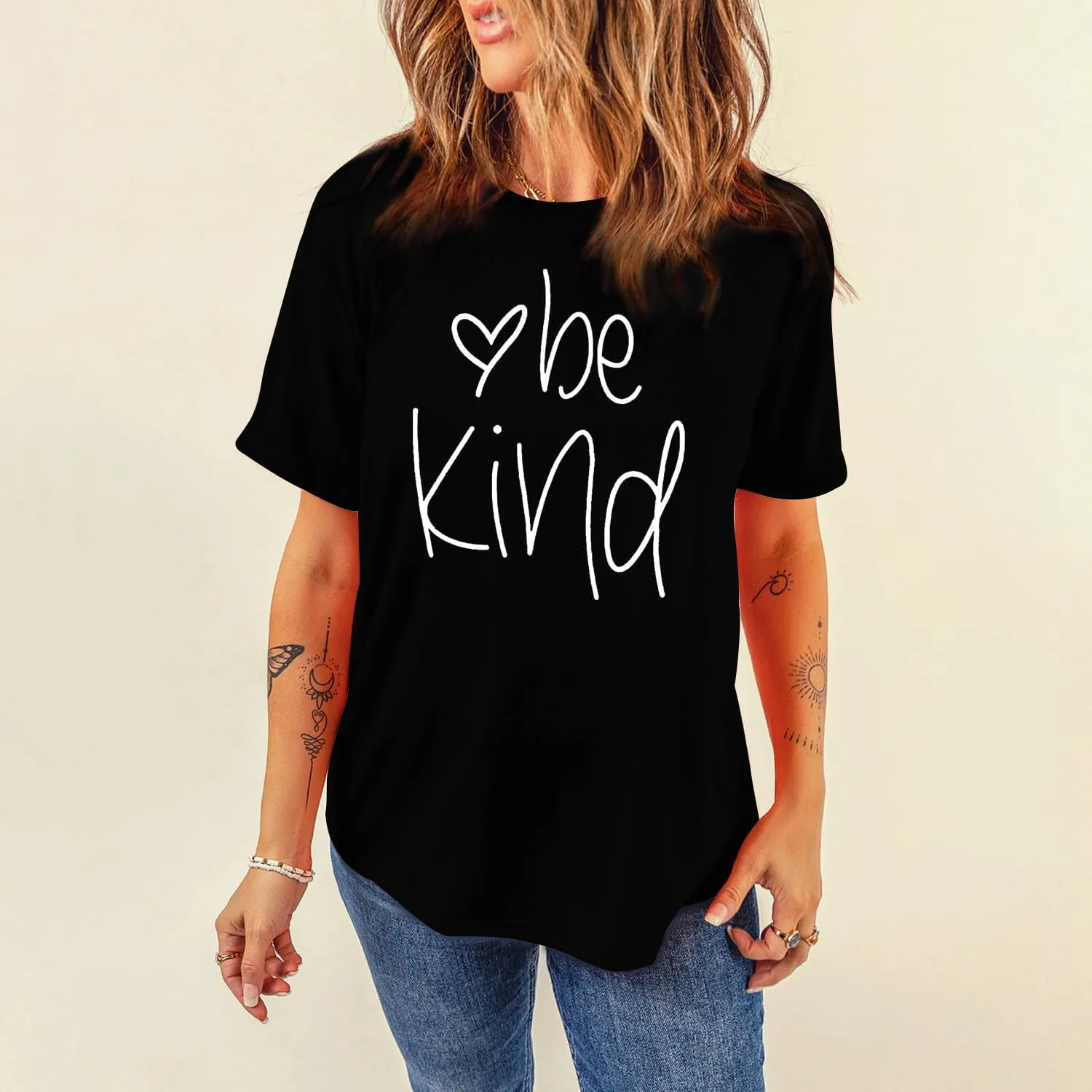 MAIHUN Be Kind Shirt for Women Tie Dye Rainbow T Shirt Inspirational Teacher Tees Tops Blessed Short Sleeve
