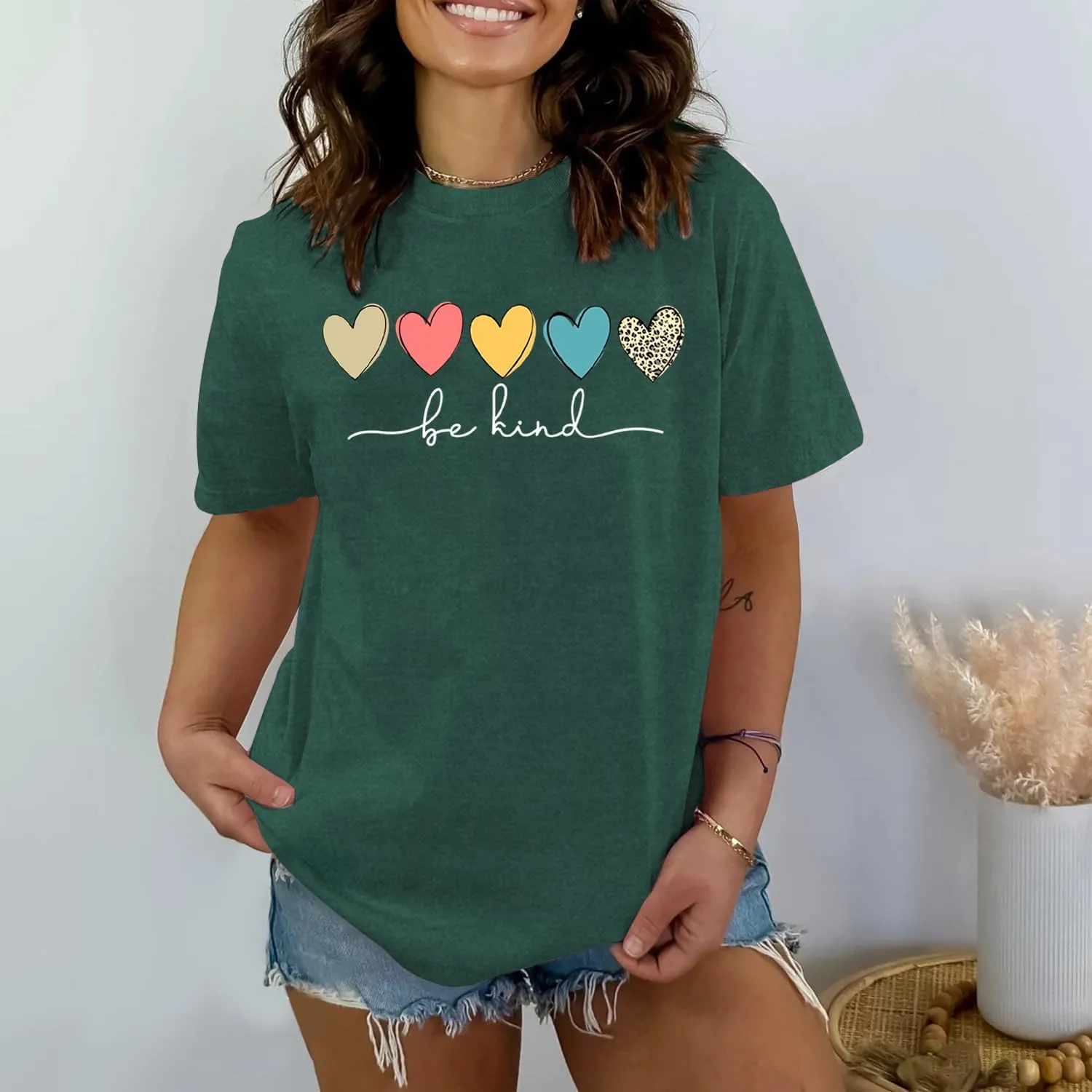 MAIHUN Be Kind Shirt for Women Tie Dye Rainbow T Shirt Inspirational Teacher Tees Tops Blessed Short Sleeve
