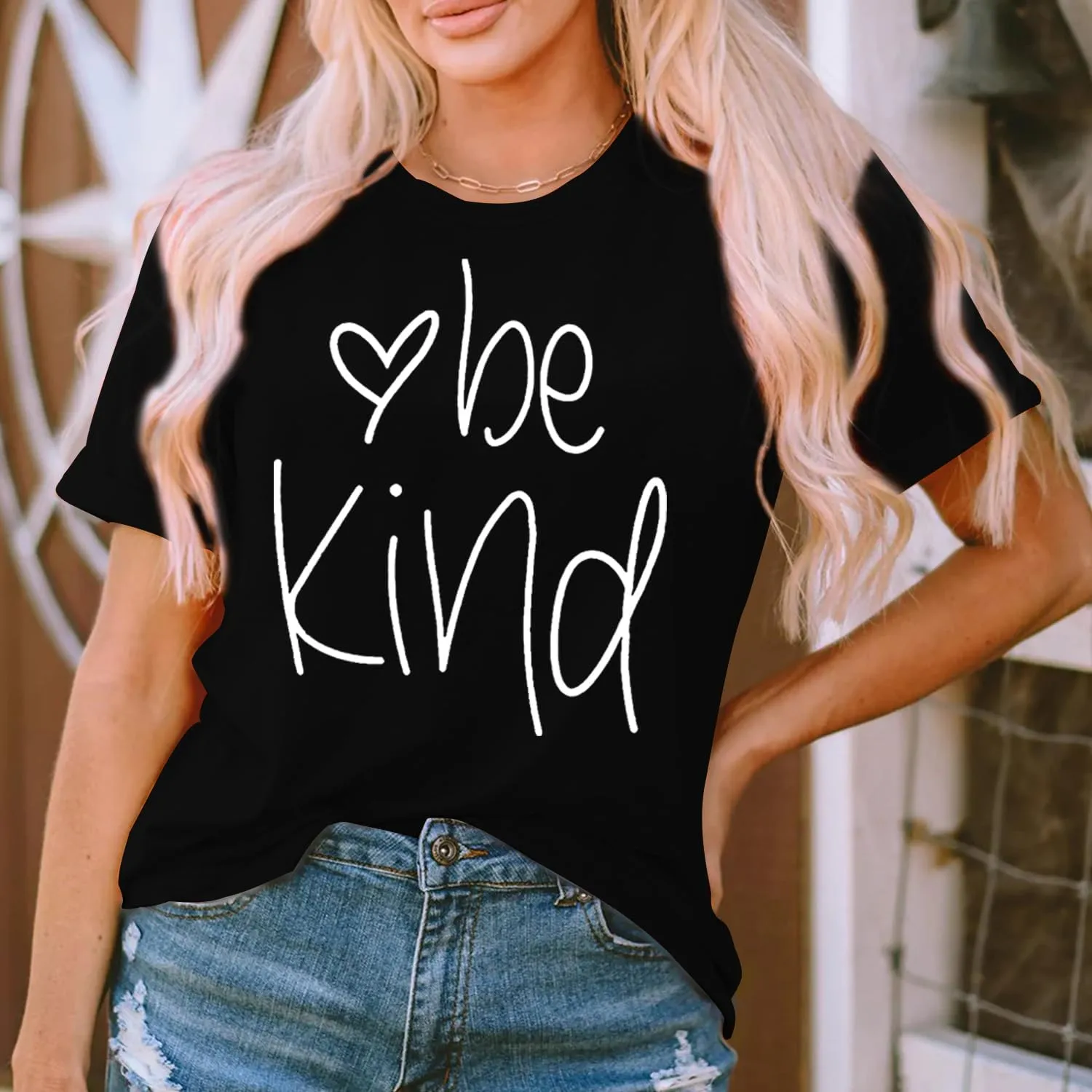 MAIHUN Be Kind Shirt for Women Tie Dye Rainbow T Shirt Inspirational Teacher Tees Tops Blessed Short Sleeve