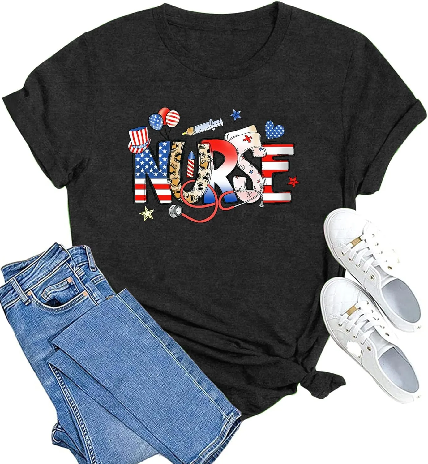 MAIHUN Women Nurse Life Shirt Nurse Letter Print Tee Tops Nurse Day Gifts Shirts Inspirational Short Sleeve