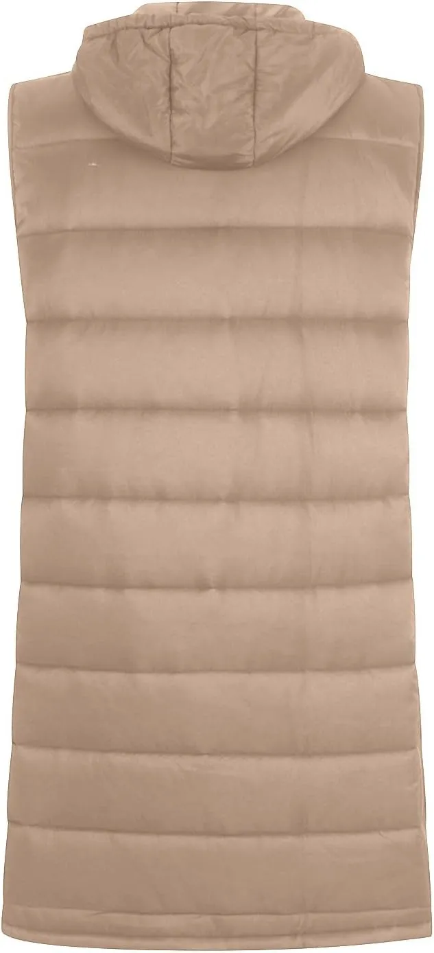 maisdgop Long Puffer Vest Women Hooded Single Breasted Puffy Coats Pretty Solid Color Jackets Sleeveless Pocket Cotton Coat
