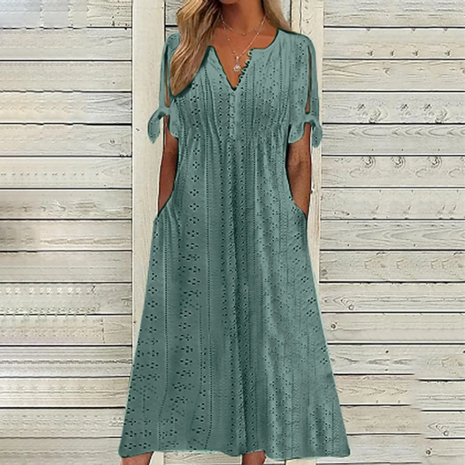 Maxi Long Dresses for Women 2025 Summer Short Sleeve Eyelet Tshirt Dress Casual Beach Vacation Fashion Dress