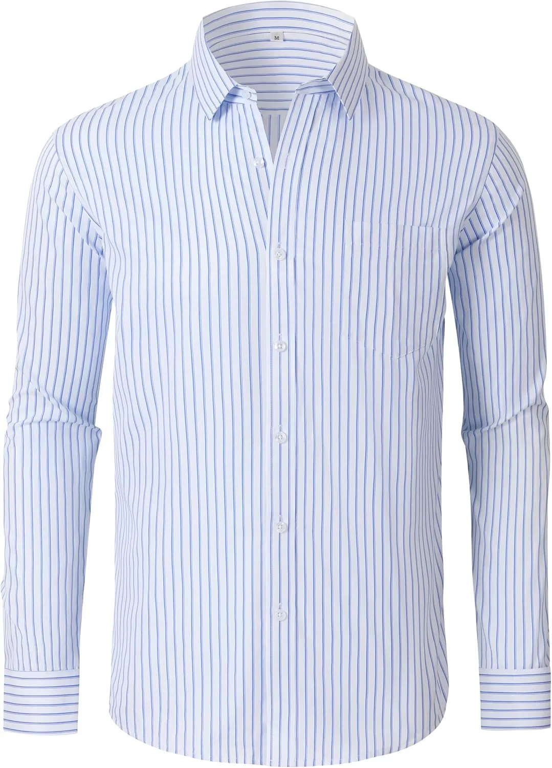 Men Button Down Long Sleeve Striped Dress Shirt Business Casual Shirt with Pocket Regular Grade 4 Wrinkle-Resistant