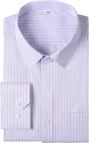 Men Button Down Long Sleeve Striped Dress Shirt Business Casual Shirt with Pocket Regular Grade 4 Wrinkle-Resistant
