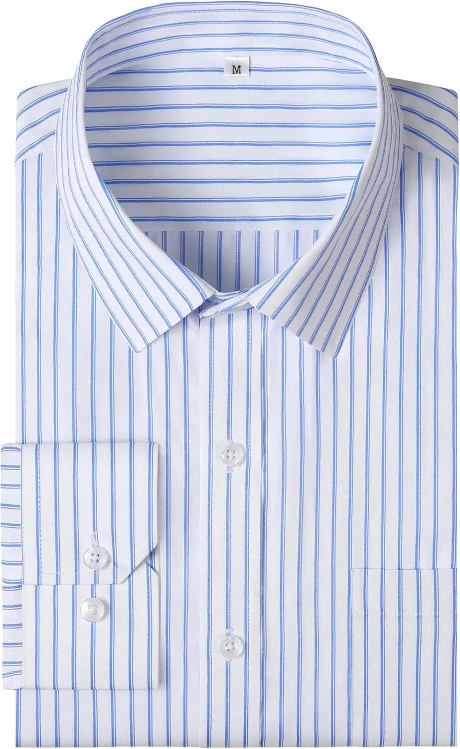 Men Button Down Long Sleeve Striped Dress Shirt Business Casual Shirt with Pocket Regular Grade 4 Wrinkle-Resistant