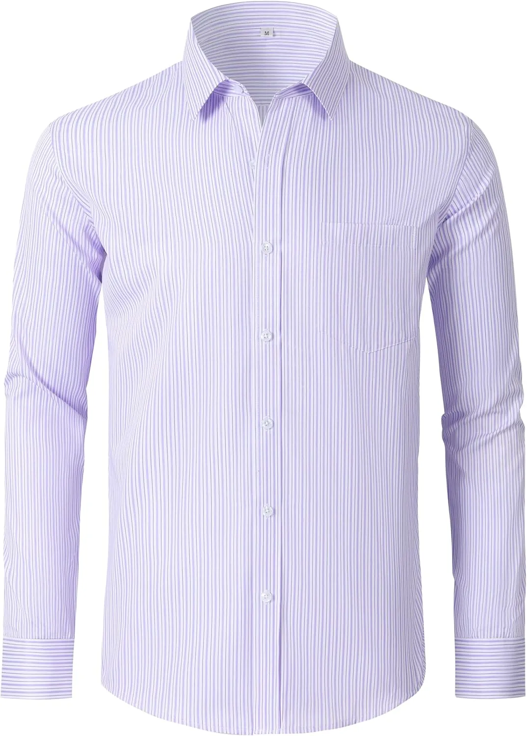 Men Button Down Long Sleeve Striped Dress Shirt Business Casual Shirt with Pocket Regular Grade 4 Wrinkle-Resistant