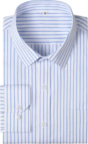 Men Button Down Long Sleeve Striped Dress Shirt Business Casual Shirt with Pocket Regular Grade 4 Wrinkle-Resistant