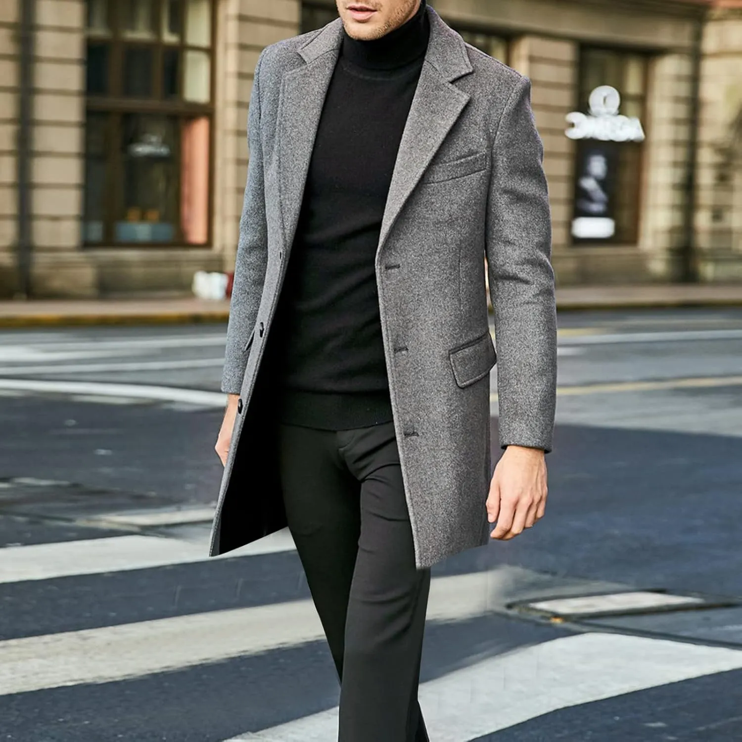 Men Coats Winter Slim Fit Fashion Breasted Trench Coats Winter Pea Coat Notch Lapel Long Casual Holiday Overcoat