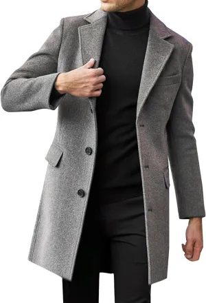 Men Coats Winter Slim Fit Fashion Breasted Trench Coats Winter Pea Coat Notch Lapel Long Casual Holiday Overcoat
