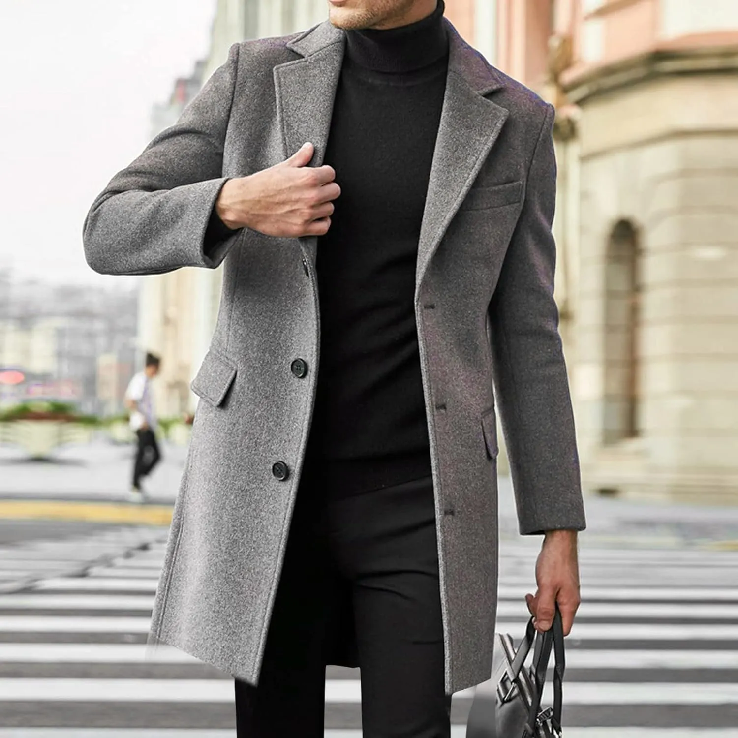 Men Coats Winter Slim Fit Fashion Breasted Trench Coats Winter Pea Coat Notch Lapel Long Casual Holiday Overcoat