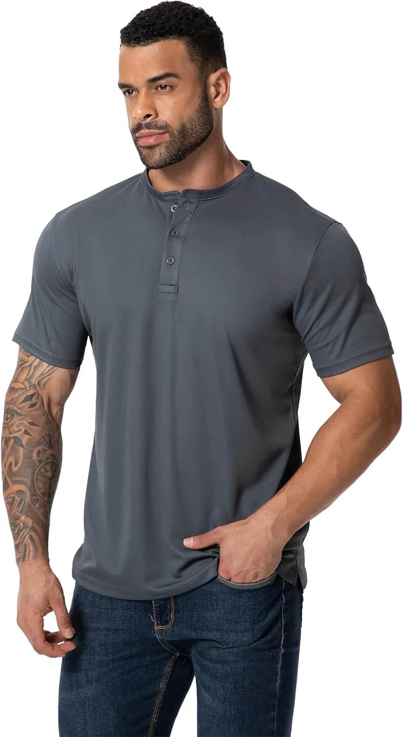 Men Henley Shirts Long Sleeve Polo Shirt Basic Tee Casual T-Shirt Button Collared Lightweight Quick Dry Top