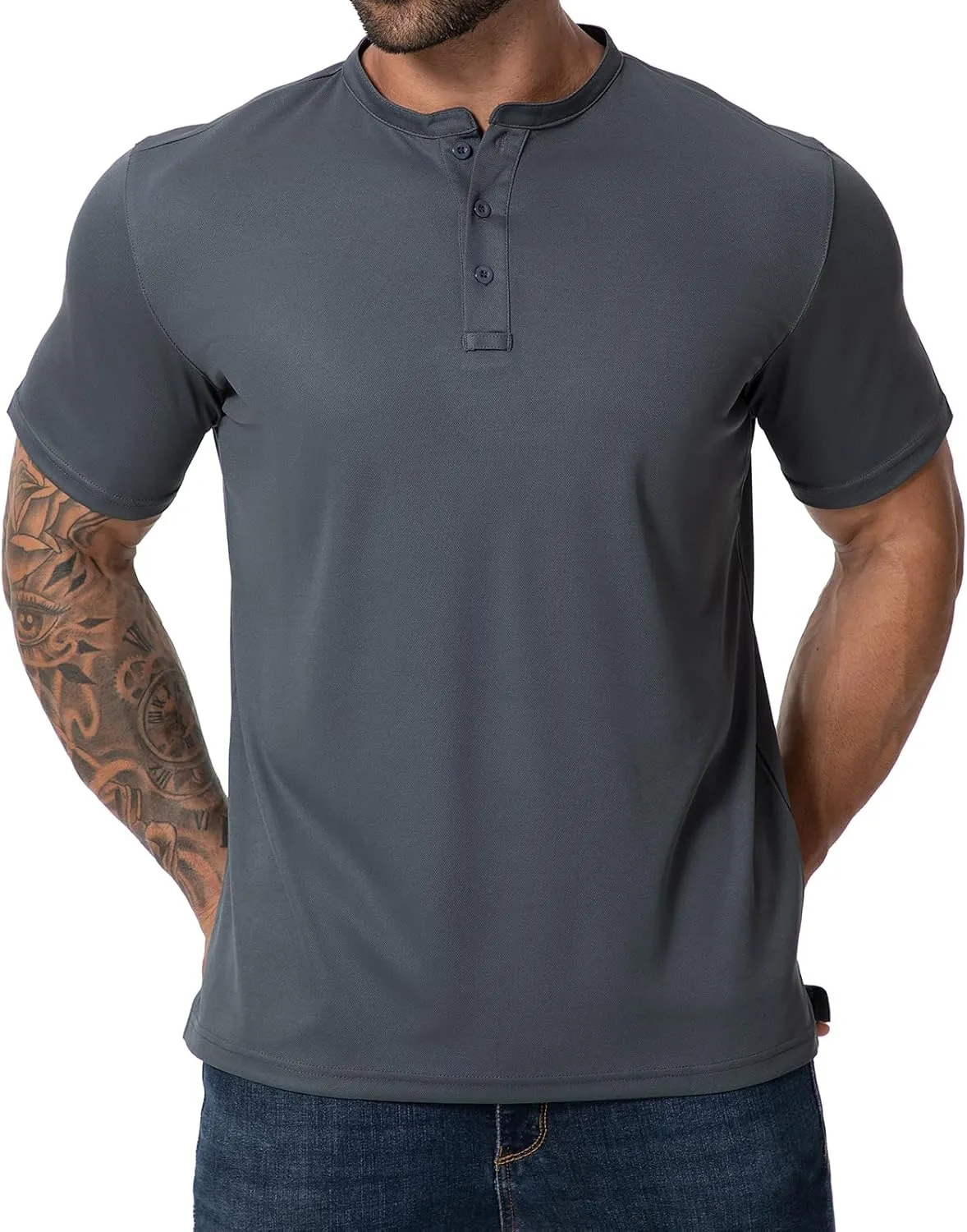 Men Henley Shirts Long Sleeve Polo Shirt Basic Tee Casual T-Shirt Button Collared Lightweight Quick Dry Top