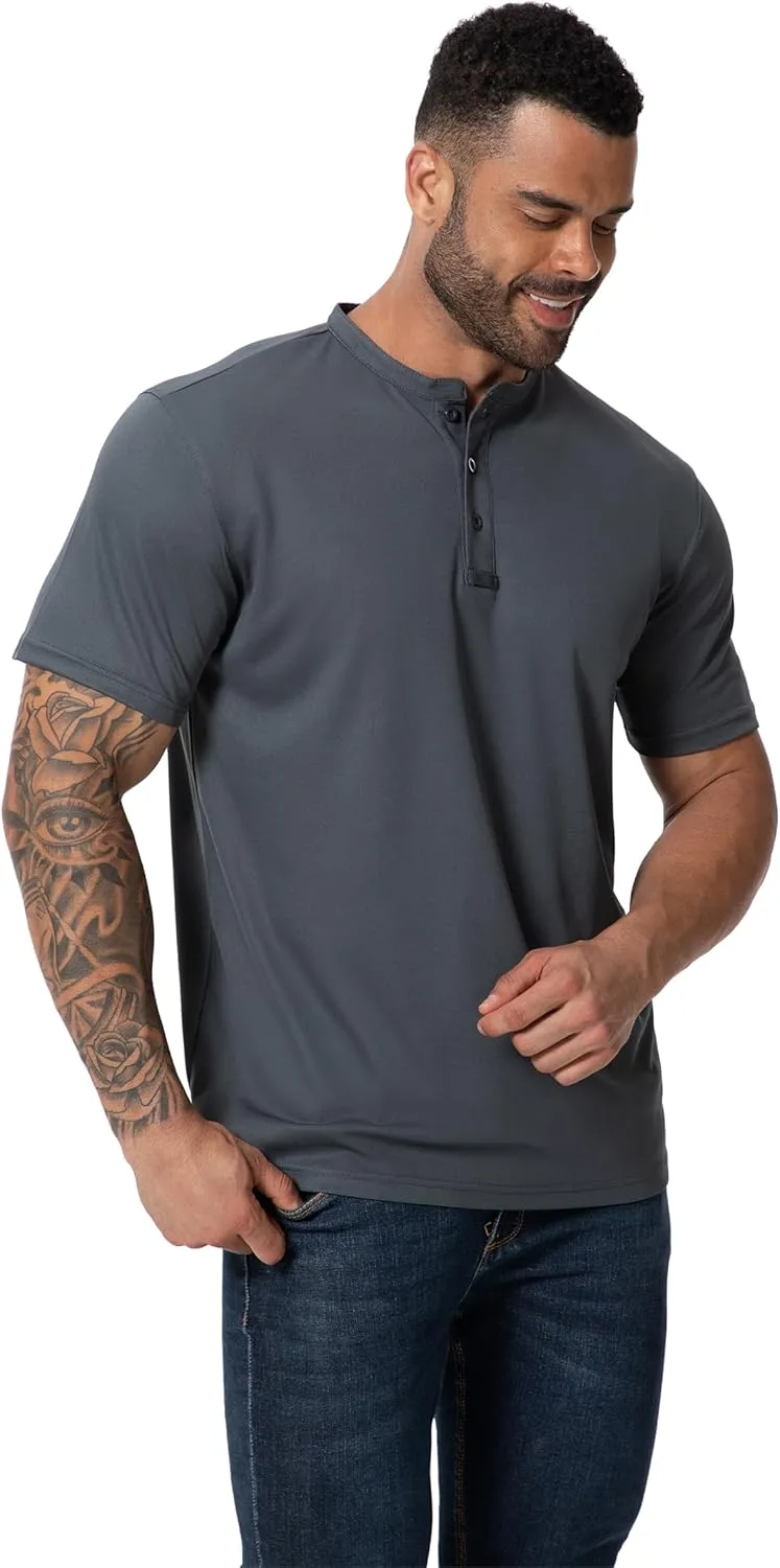 Men Henley Shirts Long Sleeve Polo Shirt Basic Tee Casual T-Shirt Button Collared Lightweight Quick Dry Top