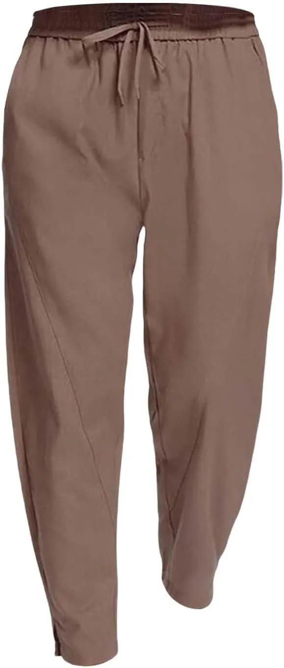 Men Linen Pants Casual Elastic Waist Trousers Summer Beach Vacation Lightweight Pants Drawstring Slacks with Pocket