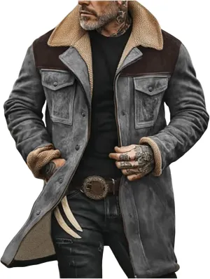 Men Vintage Suede Jacket Plush Collar Coats Faux Leather Jacket Men Zip Up Motorcycle Jacket Coats Retro Tops