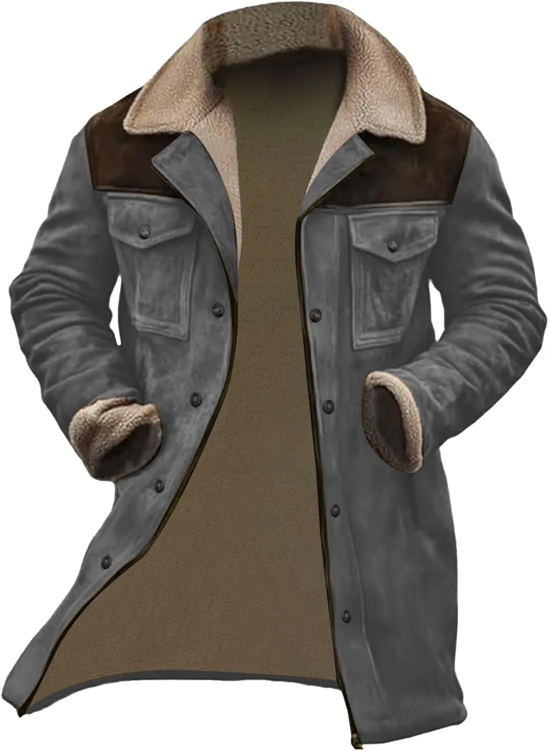 Men Vintage Suede Jacket Plush Collar Coats Faux Leather Jacket Men Zip Up Motorcycle Jacket Coats Retro Tops