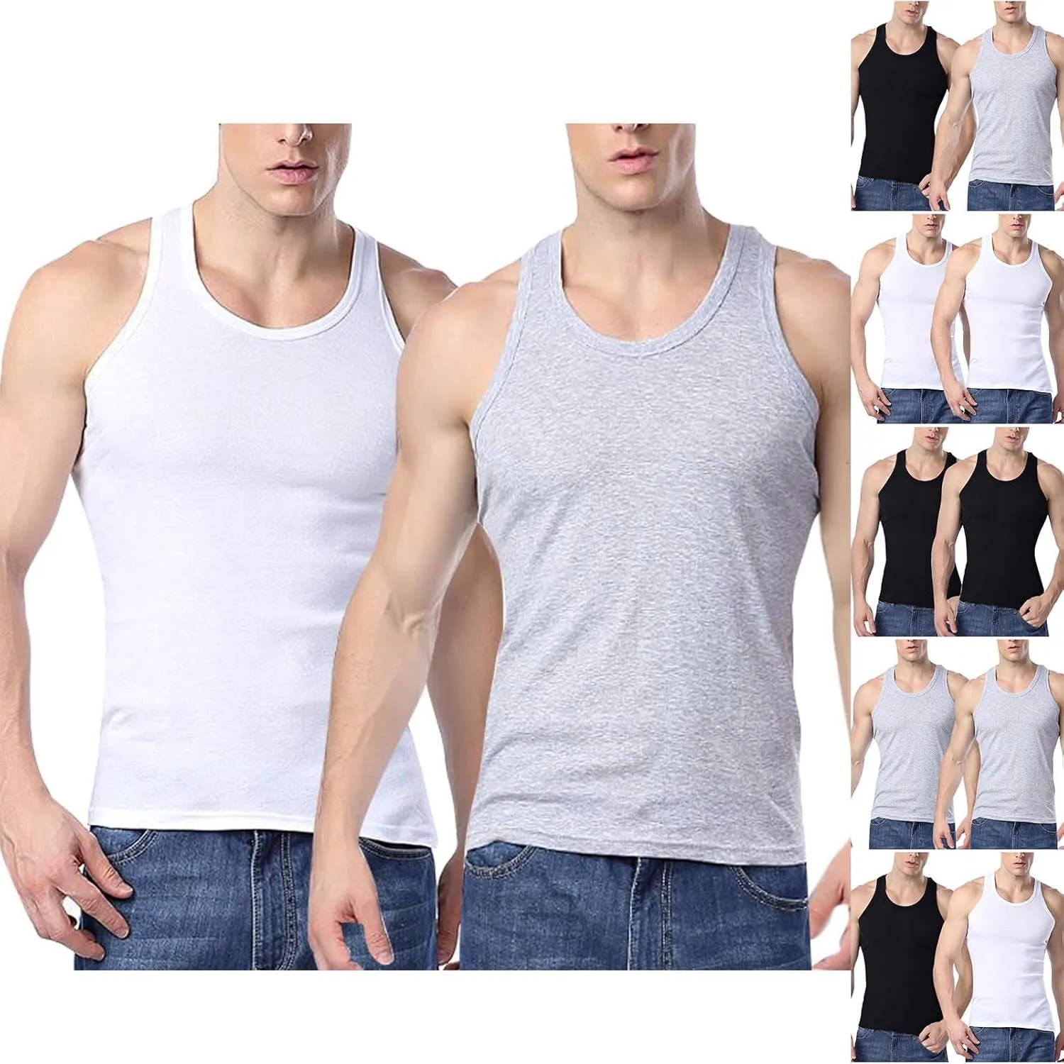 Men's 2 Pack Tank Top Undershirts, Workout Fitness Sleeveless T Shirts Gym Muscle Tee Bodybuilding Athletic Tops