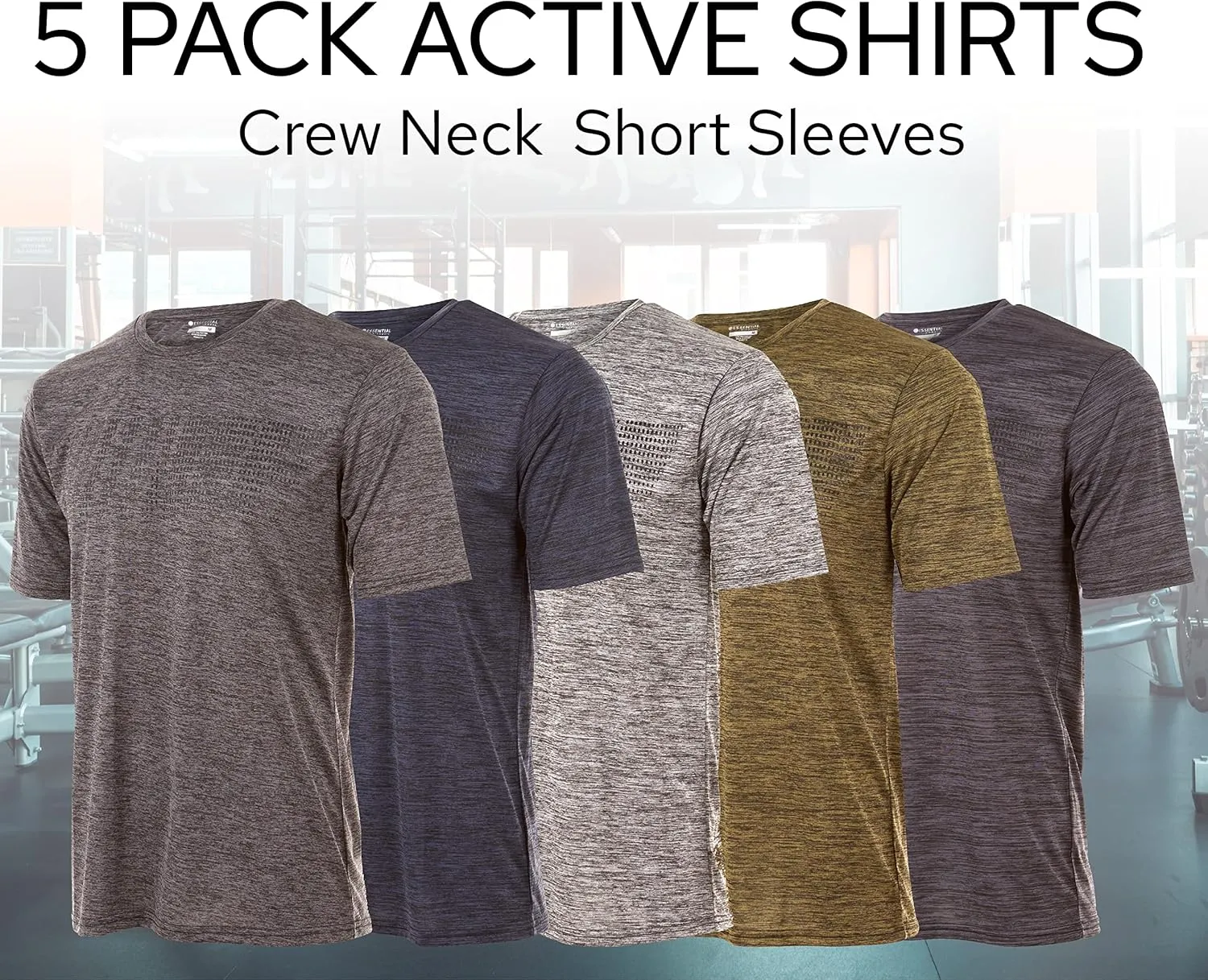 Mens Active T-Shirt - Quick-Dry Athletic Workout Training Crew Neck Short Sleeve Top 5 Pack