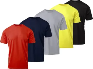 Mens Active T-Shirt - Quick-Dry Athletic Workout Training Stretch Crew Neck Short Sleeve Top 5 Pack