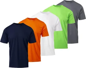 Mens Active T-Shirt - Quick-Dry Athletic Workout Training Stretch Crew Neck Short Sleeve Top 5 Pack