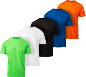 Mens Active T-Shirt - Quick-Dry Athletic Workout Training Stretch Crew Neck Short Sleeve Top 5 Pack